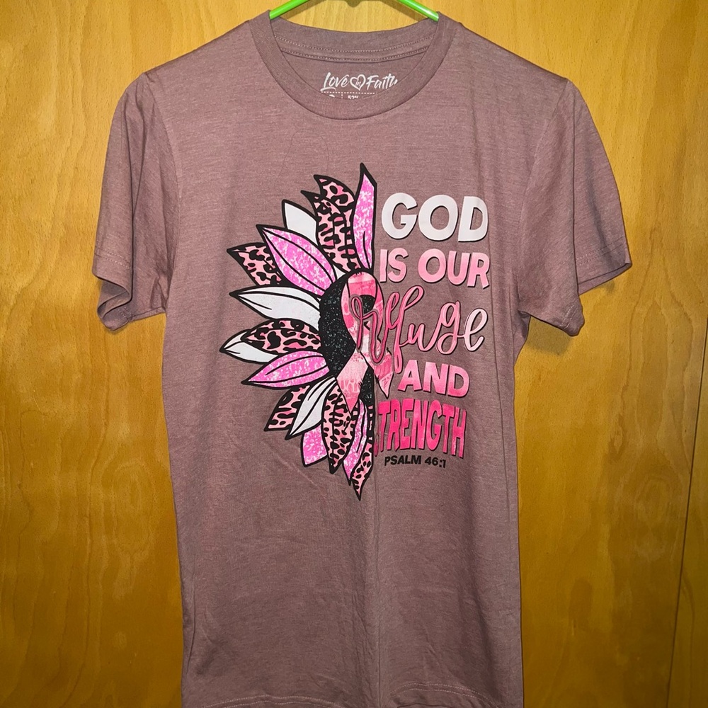 New God is our refuge pink ribbon tee S